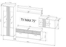 Wohnwand >SOLEA< (BxHxT: 340x202,5x38 cm) Schwarz/Dekor Lamellen Artisan Eiche