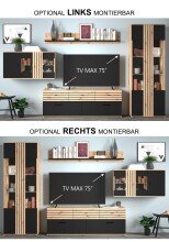 Wohnwand >SOLEA< (BxHxT: 340x202,5x38 cm) Schwarz/Dekor Lamellen Artisan Eiche