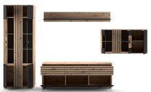 Wohnwand >SOLEA< (BxHxT: 340x202,5x38 cm) Schwarz/Dekor Lamellen Artisan Eiche