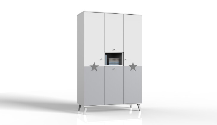 Drehtürenschrank >ROCKY< (BxHxT: 125x202x55 cm) in WEISS + LIGHT GREY