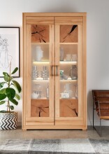 Vitrine >WZ-0315< (BxHxT: 106x201x40 cm) in natur geölt - 106x201x40 (BxHxT)