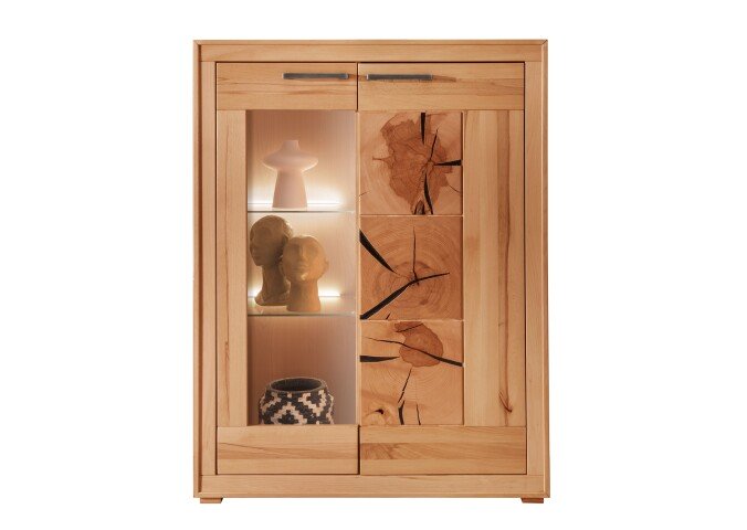 Highboard >WZ-0315< (BxHxT: 103x135x40 cm) in natur geölt - 103x135x40 (BxHxT)