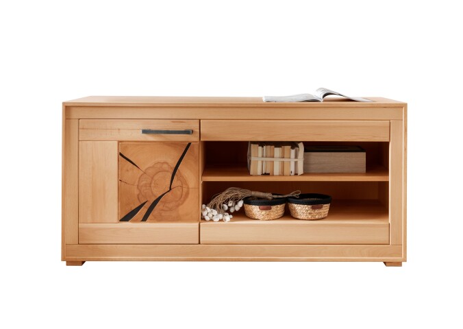 TV-Wand >WZ-0315< (BxHxT: 130x62x46 cm) in natur geölt - 130x62x46 (BxHxT)