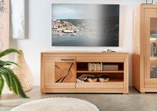 TV-Wand >WZ-0315< (BxHxT: 130x62x46 cm) in natur geölt - 130x62x46 (BxHxT)