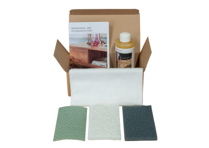 Möbelpflegeöl-Set >Zubehör< in Glasflasche aus natürlichen Rohstoffen