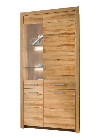 Vitrine >WZ-0169< (BxHxT: 102,2x204,1x40 cm) in natur geölt aus Wildeiche