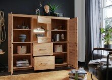 Highboard >WZ-0169< (BxHxT: 170,4x141,2x40 cm) in natur geölt aus Wildeiche