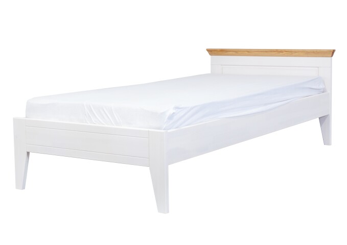 Massivholzbett >KI-0065< (LxBxH: 200x90x60 cm) weiß, mit absetzung eiche farbig