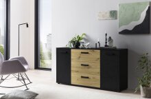 Highboard >BINO< (150,1x78,9x38,5 cm) Eiche/Schwarz