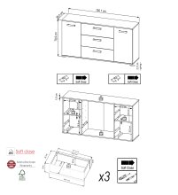 Highboard >BINO< (150,1x78,9x38,5 cm) Eiche/Schwarz