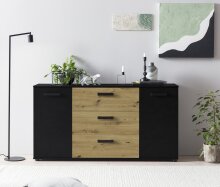 Highboard >BINO< (150,1x78,9x38,5 cm) Eiche/Schwarz