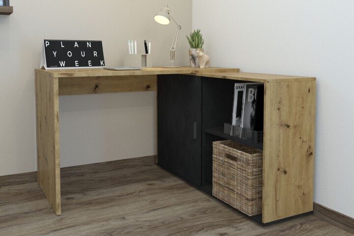 Eckschreibtisch >Valley I< (BxHxT: 118x75x60,5 cm) in Artisan Oak Nb/ Matera