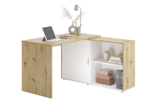 Eckschreibtisch >Valley I< (BxHxT: 118x75x60,5 cm) in Artisan Oak Nb/weiß