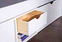 Funktionsbett >TILL< in Weiss aus Massivholz - 209x47,5x96cm (BxHxT)