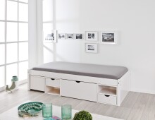 Funktionsbett >TILL< in Weiss aus Massivholz - 209x47,5x96cm (BxHxT)