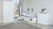 Funktionsbett >TILL< in Weiss aus Massivholz - 209x47,5x96cm (BxHxT)
