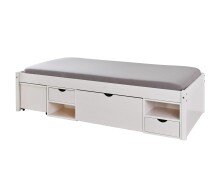 Funktionsbett >TILL< in Weiss aus Massivholz - 209x47,5x96cm (BxHxT)