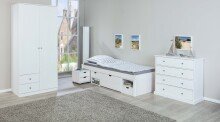 Funktionsbett >TILL< in Weiss aus Massivholz - 209x47,5x96cm (BxHxT)