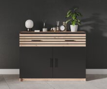 Kommode >VENERA< (102,4x82,7x40,4 cm) Schwarz/Eiche