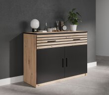 Kommode >VENERA< (102,4x82,7x40,4 cm) Schwarz/Eiche