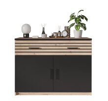 Kommode >VENERA< (102,4x82,7x40,4 cm) Schwarz/Eiche