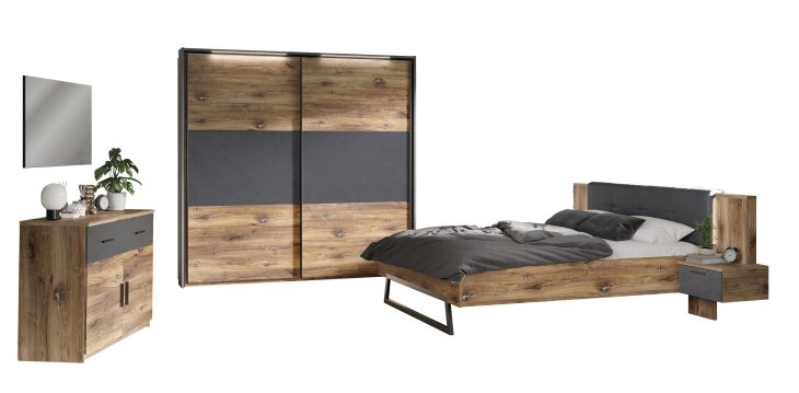 Schlafzimmer-Set >MELIKA< F:Schwarz/Dekor Lamellen ArtisanEiche/Artis,  1.759,95 € | Komplettzimmer