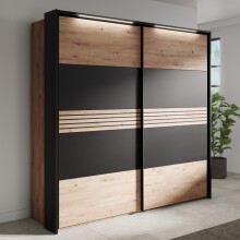 Schrank >MELIKA< (220x213,1x60 cm) Schwarz/Eiche