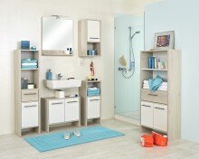 Midischrank >Quickset 350< (BxHxT: 62x136,2x28 cm) Pinie Ida Hell / Weiß Glanz