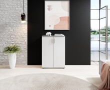 Kommode >Freida< (B/H/T 60 x 82 x 35 cm) in Beton / Weiß - 60x82x35cm (BxHxT)
