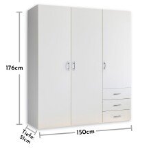 Kleiderschrank >Harry< ((BxHxT) 150x176x52 cm) in Weiß - 150x176x52cm (BxHxT)