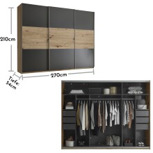 Kleiderschrank >Briga< in Artisan Eiche / Graphit - 270x210x54cm (BxHxT)