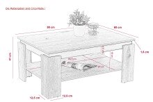 Couchtisch >TIM II< in beton/weiß aus Holzwerkstoff - 90x40x60cm (BxHxT)