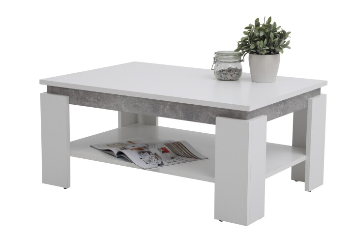 Couchtisch >TIM II< in weiß/Beton-Optik aus Holzwerkstoff - 90x40x60cm (BxHxT)