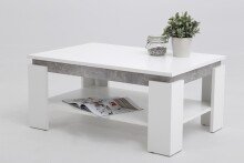 Couchtisch >TIM II< in weiß/Beton-Optik aus Holzwerkstoff - 90x40x60cm (BxHxT)