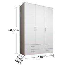Kleiderschrank >Spazio< in Weiß - 137,8x198,6x48cm (BxHxT)