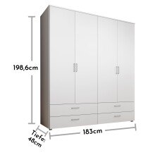Kleiderschrank >Spazio< in Weiß - 183,1x198,6x48cm (BxHxT)
