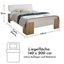 Bett >Lino< in Artisan Eiche / Weiß - 145x81x214cm (BxHxT)