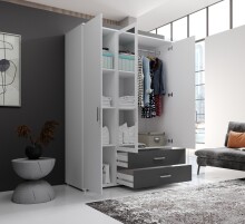 Kleiderschrank >Ivar< in Weiß Abs. Graphit - 125x190x51cm (BxHxT)