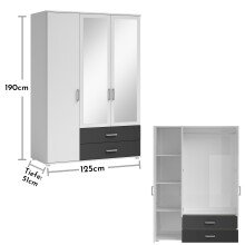 Kleiderschrank >Ivar< in Weiß Abs. Graphit - 125x190x51cm (BxHxT)