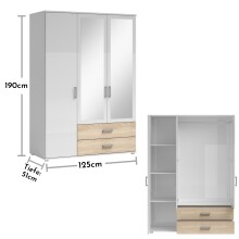 Kleiderschrank >Ivar< in Weiß Abs. Eiche Sonoma - 125x190x51cm (BxHxT)
