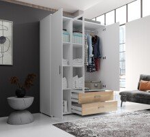 Kleiderschrank >Ivar< in Weiß Abs. Eiche Sonoma - 125x190x51cm (BxHxT)