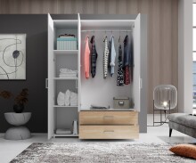 Kleiderschrank >Ivar< in Weiß Abs. Eiche Sonoma - 125x190x51cm (BxHxT)