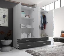 Kleiderschrank >Ivar< in Weiß Abs. Graphit - 180x190x51cm (BxHxT)