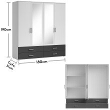 Kleiderschrank >Ivar< in Weiß Abs. Graphit - 180x190x51cm (BxHxT)