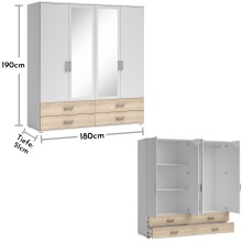 Kleiderschrank >Ivar< in Weiß Abs. Eiche Sonoma - 180x190x51cm (BxHxT)