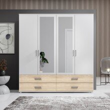 Kleiderschrank >Ivar< in Weiß Abs. Eiche Sonoma - 180x190x51cm (BxHxT)