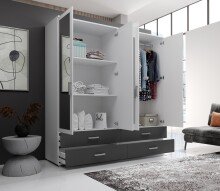 Kleiderschrank >Ivar< in Weiß Abs. Graphit - 180x190x51cm (BxHxT)