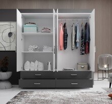 Kleiderschrank >Ivar< in Weiß Abs. Graphit - 180x190x51cm (BxHxT)