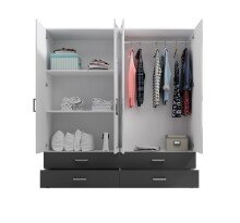 Kleiderschrank >Ivar< in Weiß Abs. Graphit - 180x190x51cm (BxHxT)