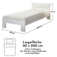 Bett >Cannes< in Weiß - 95x71x204cm (BxHxT)